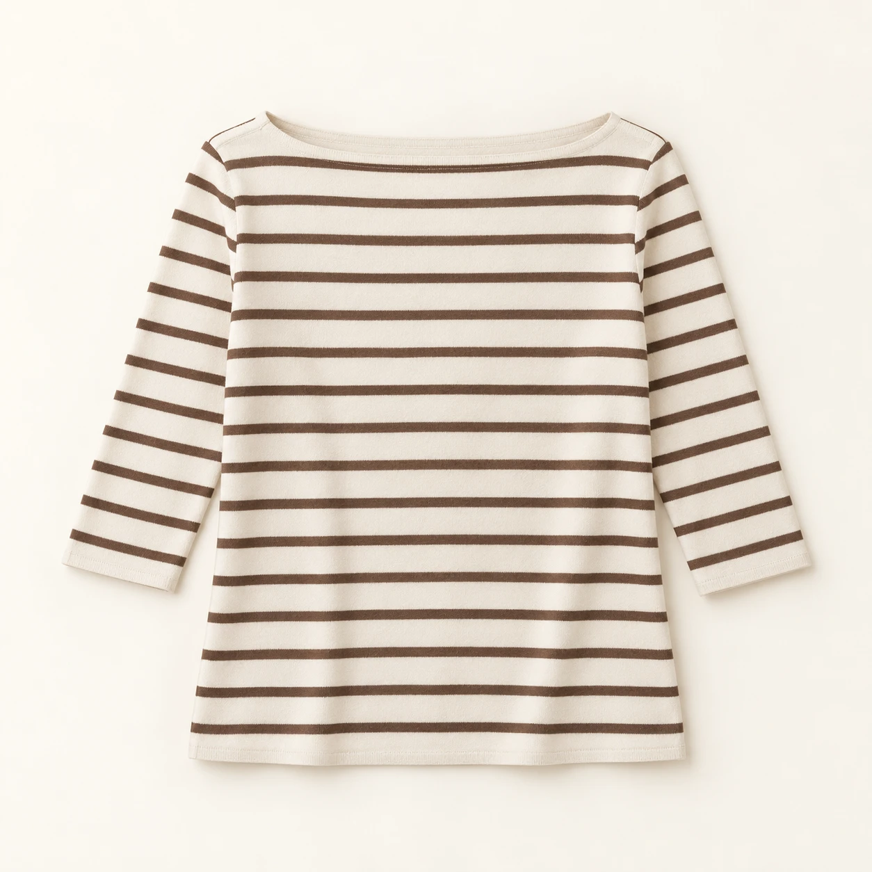 Anaïs Knit Top, Ivory / Brown, Boat neck, three-quarter sleeves