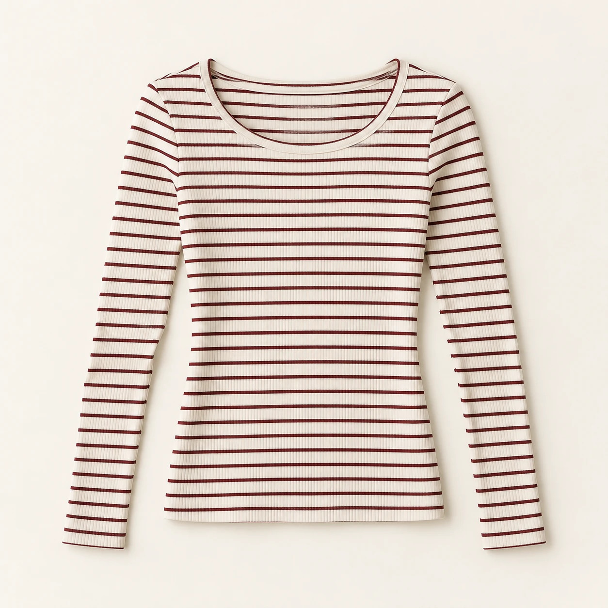 Jeanne Ribbed Top, Ivory / Burgundy, Fitted ribbed silhouette